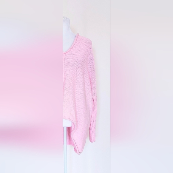 Pure Women's Size M/L High Low Style 3/4 Sleeve Handknit Sweater Pink - Picture 3 of 8